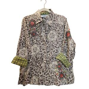 Western Chic XL Embroidered Button Up Shirt Floral‎ Long Sleeve Unique #385